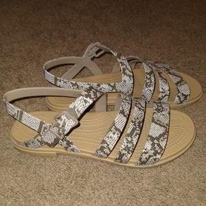 Crocs brand snake print sandals
